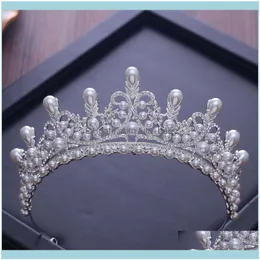 Pannband juvelryTiaras och kronor lyxiga CZ Pearl Princess Pageant Engagement Wedding Hair Aessory for Bridal Jewelry Shine Crystal Crown