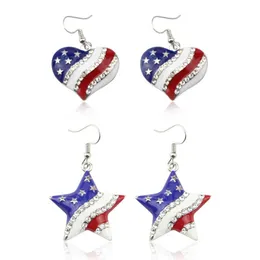 Multilayer Glitter Star Dangle Earrings Stripe Print American Usa Flag Heart Shape Earrings Fashion Jewelry Women Accessories Q0709