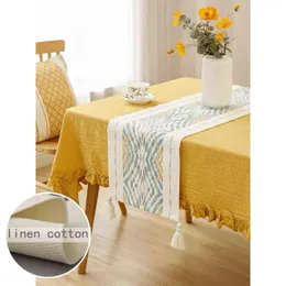 Linen Cotton Woven Table Runner Christmas Wedding Tassel Table Runners Bed Flag Home Dining Room Restaurant Table Cloth Decor 211117