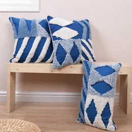 Kissen/Dekokissen, Seeblauer Kissenbezug, 45 x 45 cm/30 x 50 cm, Heimdekoration, geometrisch getuftet, für Sofa, Bett, Stuhl, Wohnzimmer