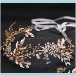 Hårsmycken smycken klämmer Barrettes Crystal pärla blommor brud pannband champagne legering löv kamer prinsessa brud hårband bröllop ae