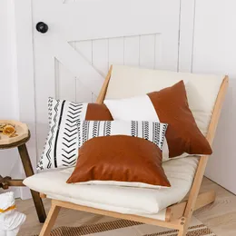 Etui poduszki Nowy pu szwy bawełniany płótno wydrukowane poduszka nordycka prosta podwójna skórzana sofa na poduszkę