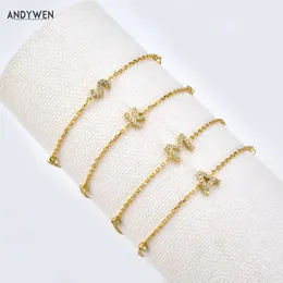 ANDYWEN 925 Sterling Silver Initial 26 Letters Alphabet Monogram Gold Name Bracelet Crystal CZ Zircon 2021 Fashionable Jewelry