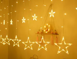 Party Dekoracja Ciepła Biała Zielona Kurtyna LED Light Star + Księżyc Wakacje String Light 2 M 138led Wodoodporna Lampa Dekoracja Na Wesele, Party, Światło Bożonarodzeniowe 220 V 110V