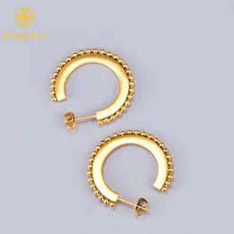 Hoop Huggie Fine4U E267 Gold Color Chunky Open EarringsステンレススチールワイドフラットCフープ女性女子向け