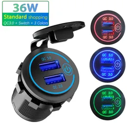 Dual USB 12V/24V Car Lighter Socket Plug QC3.0 Touch Switch Waterproof Universal Truck Car Charger For Phone Tablet DVR Camera