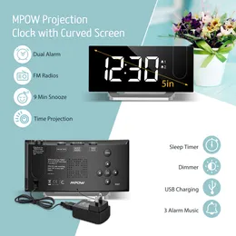 LITOM HM353 FM Radio Projection Alarm Clock With Dual Alarm Snooze Function  With USB Charging Port 5'' Large Display Sleep Timer 210310