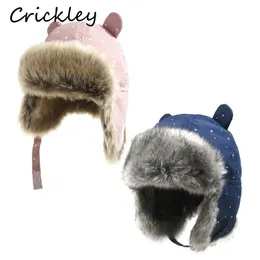Crianças espessadas chapéus de pele de inverno impermeável manter chapéu quente para meninas meninos bonitinho orelha pequena urshanka bonés 0-4 anos BOMBAN CAP 211023