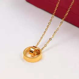 Любовные ожерелья с двойным круглым знаком каменного ожерелья модные ювелирные украшения женщины Розовое золото и серебряная ретро-имитация Rhodium.
