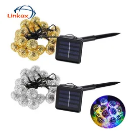 Strings Solar LED -lampor String Marockan Ball Lantern Fairy Light Chain Waterproof Golden Silver Case Patio Garden Lamp