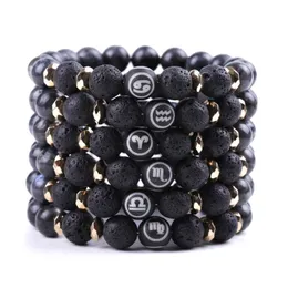 Black Natural Stone strands twelve constell Bracelet Horoscope Sign Beads Bracelets for women men Fashion Jewelry will and sandy