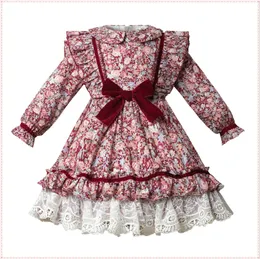아기 소녀 가을 여름 봄 와인 레드 그린 플로랄 긴 소매 빈티지 터키어 공주 가운 드레스 Eid 캐주얼 210303