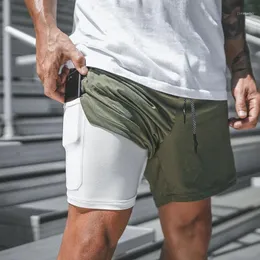 Esporte Running Mens Gym Shorts 2 em 1 Treinando calças curtas Man Trabalhe para o bodybuilding Jogging Fitness Summer Coloque