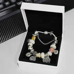 925 Silver Plated Tree Pendant Charms Armband Set för Snake Chain DIY Beads Charm Armband för Kvinnor Flickor