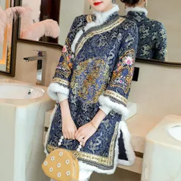 Etnisk Kläder Lady Retro Qipao Klänningar Traditionell Kinesisk stil Cheongsam Mode Elegant Orientaliska Kvinnor Broderi Tang Suit Hanfu