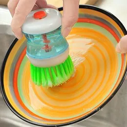 Cleaning Brushes Creative Kitchen Helper Hydraulic Pot Brush Automatic Liquid Fill Pot Clean Can Add Detergent Easy Use T2I53209