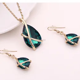 Crystal water Drop Necklace Earrings Jewelry Sets Gold Ear Cuff Pendant Chains fashion Wedding Jewelry Gift for Women