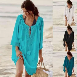 Tuniki do plaży Kobiety Swimsuit Cover-Ups Woman Swimwear Cover Up Wear Pareo Mini Dress Saya DE Praia 210714