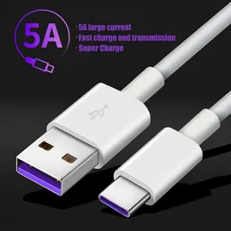 5A USB Typ C Kabel do Samsung S20 S9 S8 Xiaomi Huawei P30 Pro Szybkie ładowanie Telefon komórkowy Ładowanie drutu Biały kabel