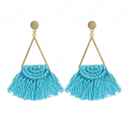 Bohemian Fringed Macrame Kolczyk Kobiety Etniczne Trójkąt Liść Wątek Bawełniany Tassel Długa Dynda Kolczyki Biżuteria ręczna Party