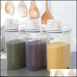 Storage Housekee Organization Gardenstorage Bottles & Jars Home Pp Plastic Beans Grain Tank With Pour Lids Moistureproof Kitchen Rice Sealed