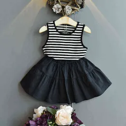 Summer Striped Clothes Suit For Kids Girl 2021 Casual Vest & Tutu Skirt Two-piece Baby Clothing Set Girls' Daily Wear G220310