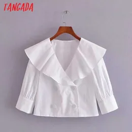 Tangada женская белая рубашка с воротником большого размера в стиле ретро, шикарная женская короткая блузка с рукавами-фонариками, топы 3H287 210609