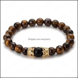 Braccialetti di pietra per perline di perline, tracole di gioielli a filo, cornici vulcanica tigre elastica naturale corde manuali di perline yoga chakra maschile goccia bracciale