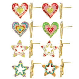 Stud Enamel Earrings Women Earring Heart Star Rainbow Fashion Jewelry Love Aretes Dainty Kaleidoscope Gold Color Trendy