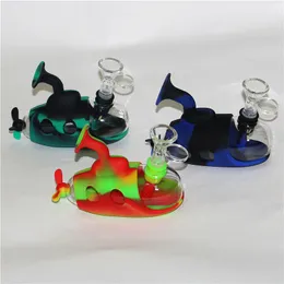 Silikon Su Bong Çıkarılabilir Nargile Bongs Cam Kase Ile Silikon Dab Rig Için Yarıcı Kesikler