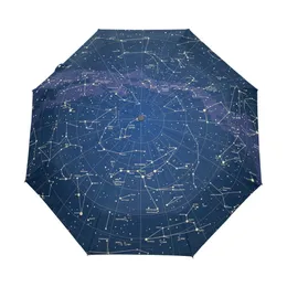 Creative Automatic 12 Constellation Universe Galaxy Space Stars Paraply Star Map Starry Sky Folding Paraply för Kvinnor 210223