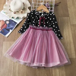 Set di abbigliamento abbigliamento per bambini autunno e inverno nuovo punto onda coreana 'vestito gonna a sbuffo patchwork per ragazze in rete