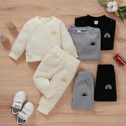 Baywell Baby Sweatshirts Kläder Set Långärmad Sweatpants Tracksuit Sweatsuit Sun Tryckade Spädbarn Boys Tjejer Kläder G1023
