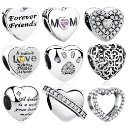 Fashion 925 Sterling Silver FOREVER FRIENDS Beads Crystal Charms fit Original Pandora Bracelets&Bangles Friendship Jewelry Gift Q0531