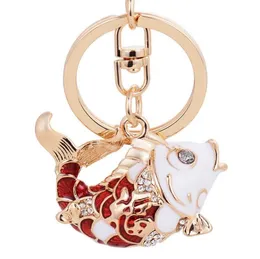 Keychains Chinese Lucky Charm Carp Keychain Exquisite Jeweled Koi Fish Key Ring Vintage Traditional Accessories Classy 3 Colors