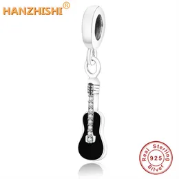 FIT Orijinal Pandora Charms Bilezik DIY Takı Berloque Otantik 925 Ayar Gümüş Siyah Emaye Gitar Dangle Charm Boncuk Q0531