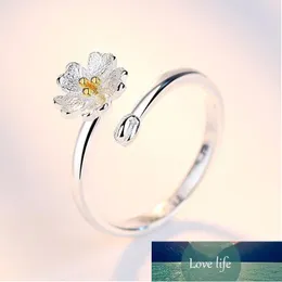 925 Sterling Silver Dainty Cherry Blossoms Flower Adjustable Rings For Women Girls Jewelry Dropshipping
