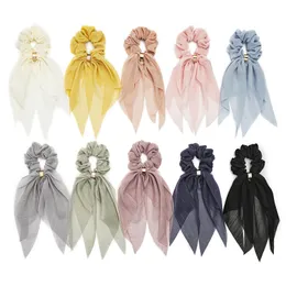 8 stilar Tjejer Ribbon Hair Rope Scunchies Tillbehör Ponytailhållare Streamers Hairbands Lady Pure Color Scrunchy Headwear M3354
