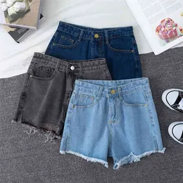 S-2XL Denim Shorts Kvinnor Vintage Ripped Studenter Lossa Wide Leg Burrs High Waist Thin Side Split Sexy Women 210601