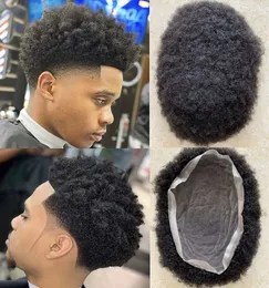 Men's Children's Wigs Afro Kinky Curl Mens Wig Indian Virgin Remy Human Hair Replacement 4mm Full Lace Toupee for Basketbass Players and Fans Fast Express Delivery