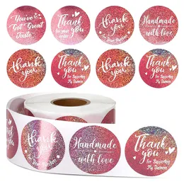 Glitter Laser Thank You Sticker Pink Rose Gold Blue Thank You Label Sticker Roll Adhesive Festival Party Gift Favor Decor