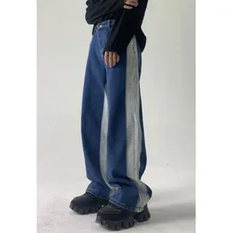 Jeans för män Eukaar Patchwork Streetwear Denim Män Oversized Mode Lösa Casual Byxor Hip Hop Kvinnor Blå Baggy