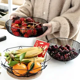 Storage Baskets Nordic Style Metal Wire Fruit Plate Kitchen Living Room Basket Drain Rack Vegetable Snack Tray