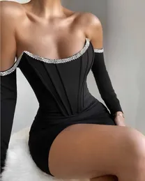 Женщины Sexy Designer Bearly Black Bandage Платье Зимние Дамы Элегантные Из Плечо Bodycon Party Vestido 210527