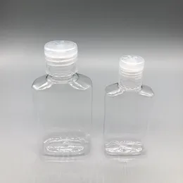 30ml 60ml Tom Pet Plastflaska med Flip Cap Transparent Square Shape Bottle för sminkvätska Engångshand Sanitizer Gel WA0002