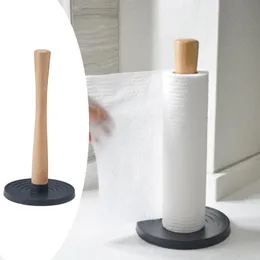 Ganchos, rieles, soporte para papel de cocina de haya moderno, estante de cocina de pie, organizador de envoltura hecho a mano con Base para rollo