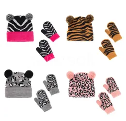 Partyhüte Leopardenmuster Kindermütze Handschuhe Set Warme festliche Totenkopfkappen Weihnachten Baby Strickmütze dd666