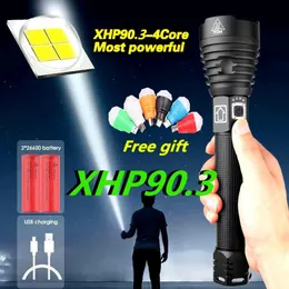 Flashlights facklor 300000 lm XHP90.3 Mest kraftfulla LED USB -laddningsbara fackla XHP90 XHP50 XHP70 Handlampa 18650 Taktisk