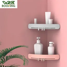 WBBooming Plast Corner Storage Shelves Badrum Triangulär Duschhylla Bath Arrangör Sugkoppdesign 211112