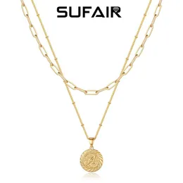 Kedjor Sufair Vintage Multi Layered Necklace For Women 14K Gold Filled PaperClip Chain Initial Pendant Coin Böhmen smycken